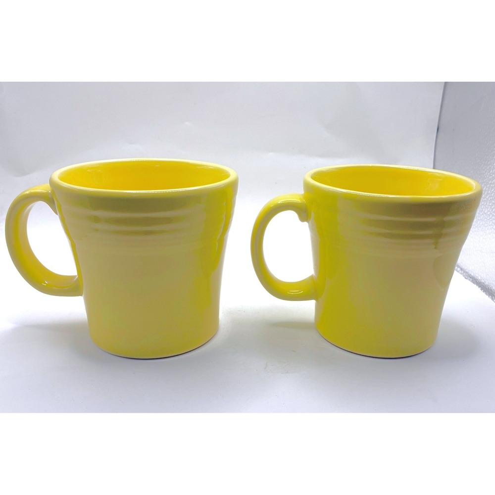 Fiesta Coffee Mugs Set of 2 Yellow 12oz Ceramic Concentric Rings Made in USA